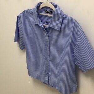 Steve Madden Blue Button Down Shirt with Vertical Stripes
